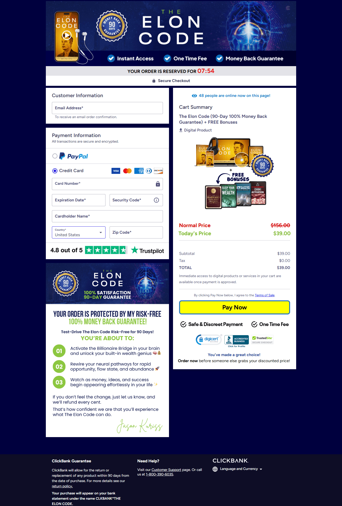 The Elon Code order-page